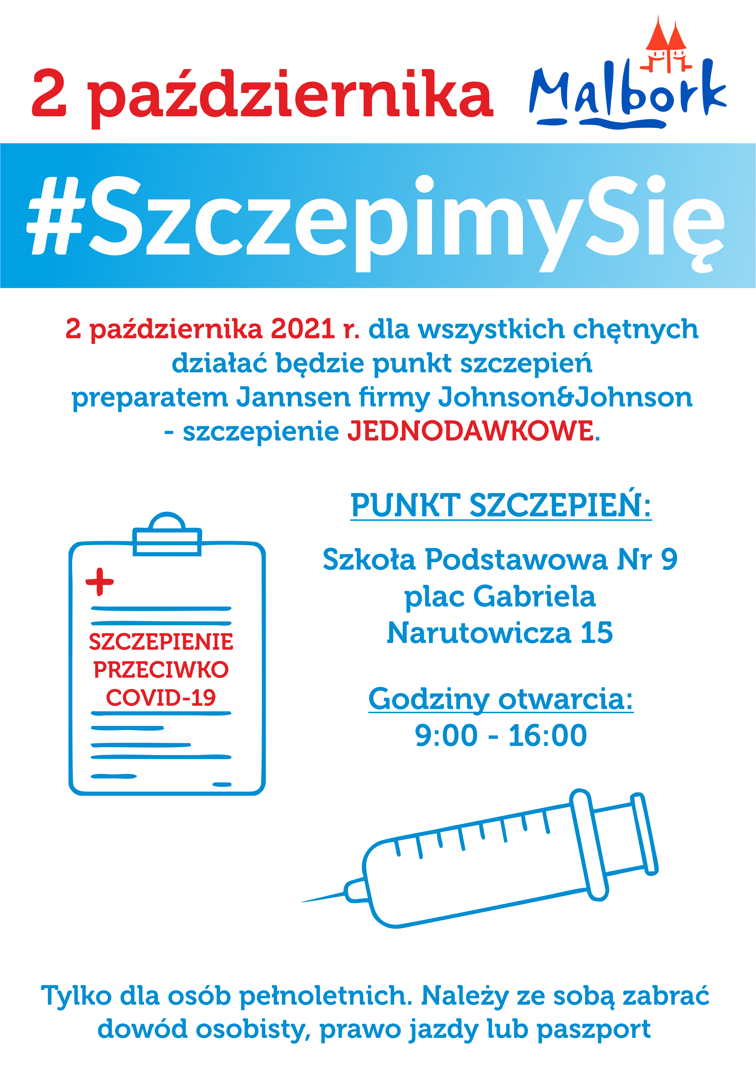 Plakat promujący akcję szczepień 2 października. Informacje w treści artykułu
