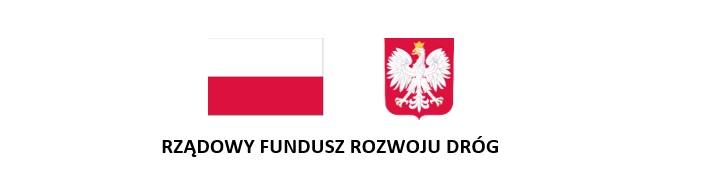 Flaga i godło Polski z napisem Rządowy Fundusz Rozwoju Dróg