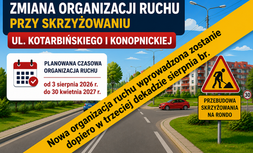 Zdjęcie do Od 3 sierpnia bez zmian w organizacji ruchu przy ul. Konopnickiej i Kotarbińskiego