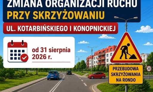 Zdjęcie do Zmiana organizacji ruchu przy skrzyżowaniu ul. Kotarbińskiego i Konopnickiej - budowa ronda